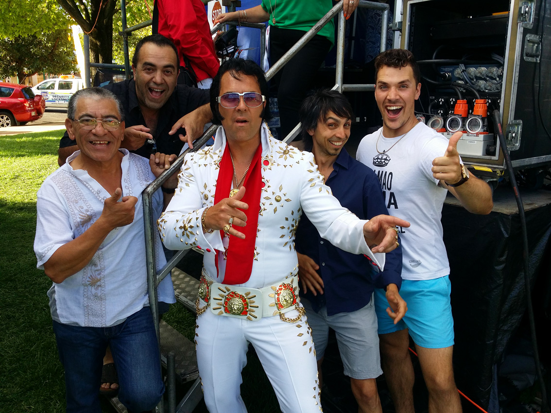 Elvis in the Parkes Festival featuriing Elvis Impersonator with Mariahci Mexican Band Adelaide Australia